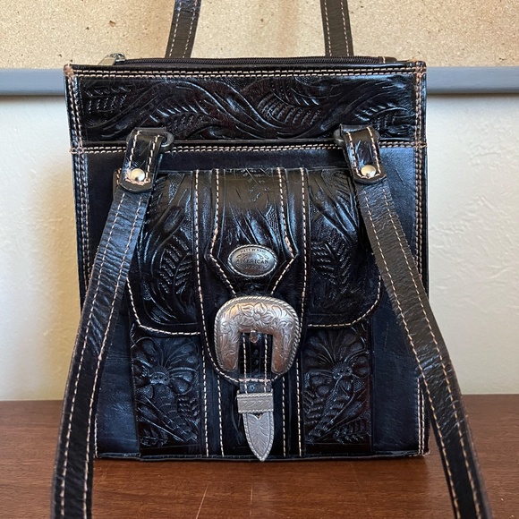 American West Hand Tooled Leather Purse Handbag - Picture 5 of 11